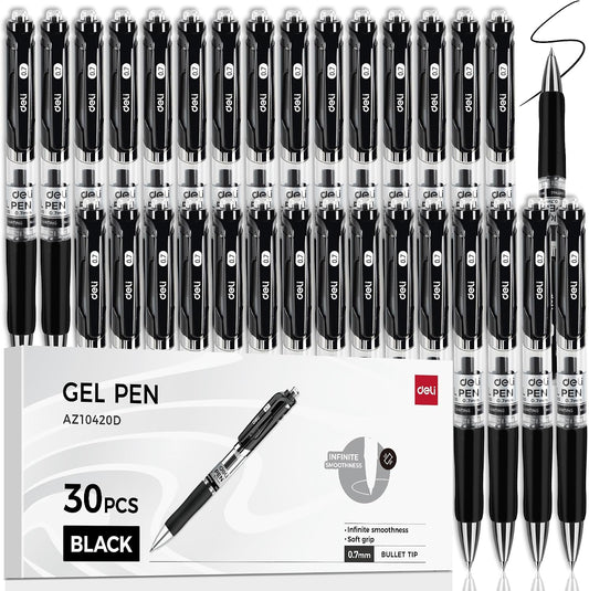 deli Gel Pens, 30 Pcs 0.7mm Retractable Pens Black Ink