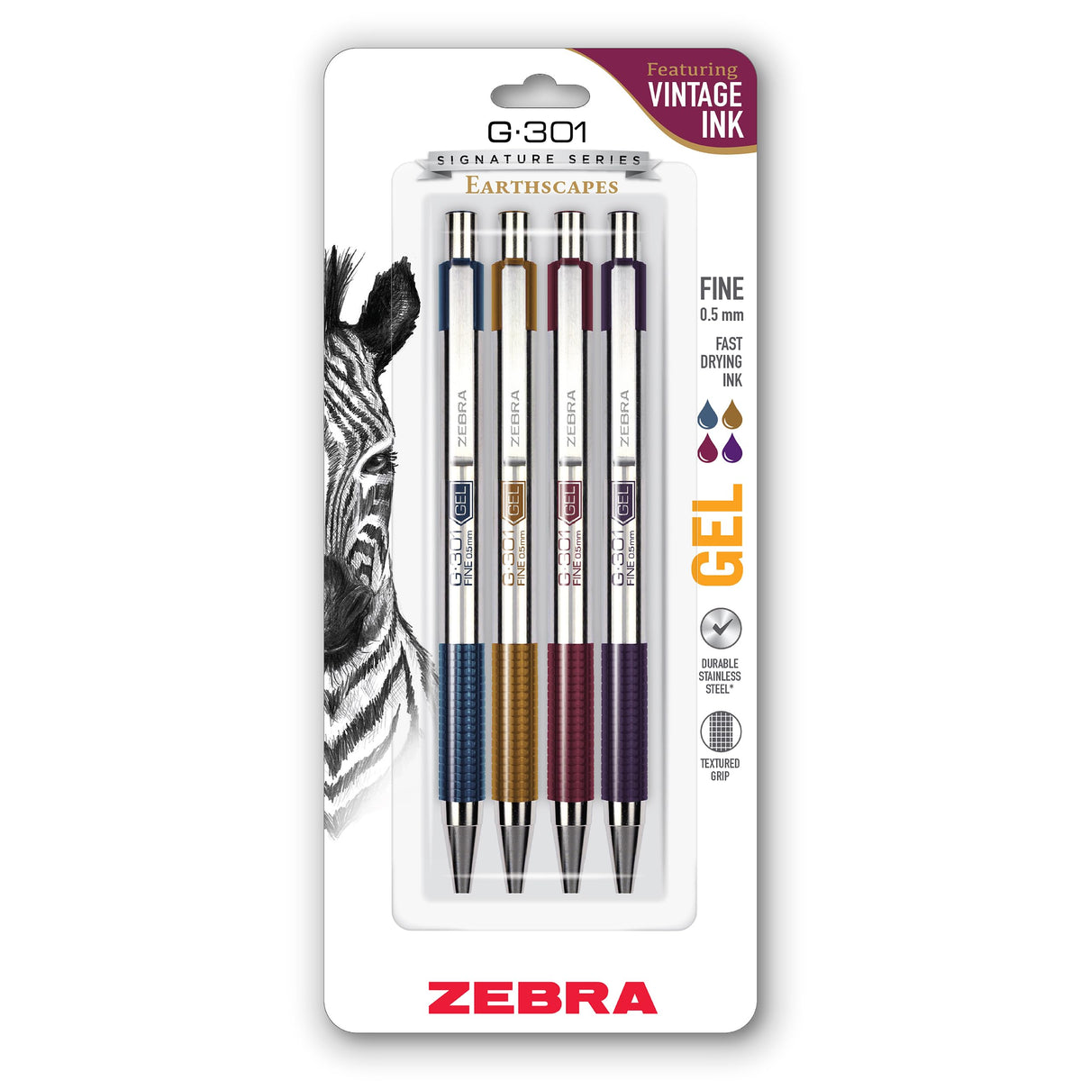Zebra Pen STEEL G-301 Retractable Gel Pen, Black Ink, 0.7mm, 12-Pack