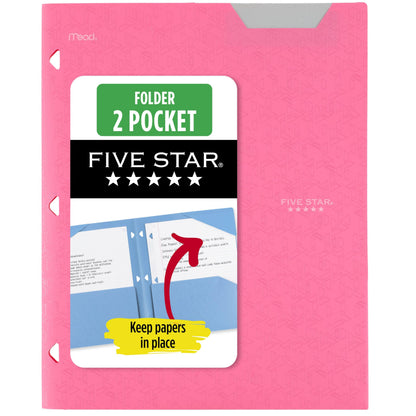 Five Star 2-Pocket Folder, Plastic Folder with Stay-Put Tabs, Fits 3-Ring Binder, Holds 8-1/2" x 11" Paper, Fire Red (333420D-ECM)
