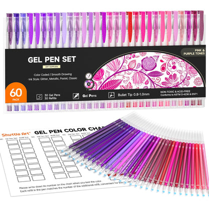 Shuttle Art 50 Pack Metallic Gel Pens, 25 Metallic Gel Pens Set with 25 Refills Perfect for Adult Coloring Books Doodling Drawing Art Markers