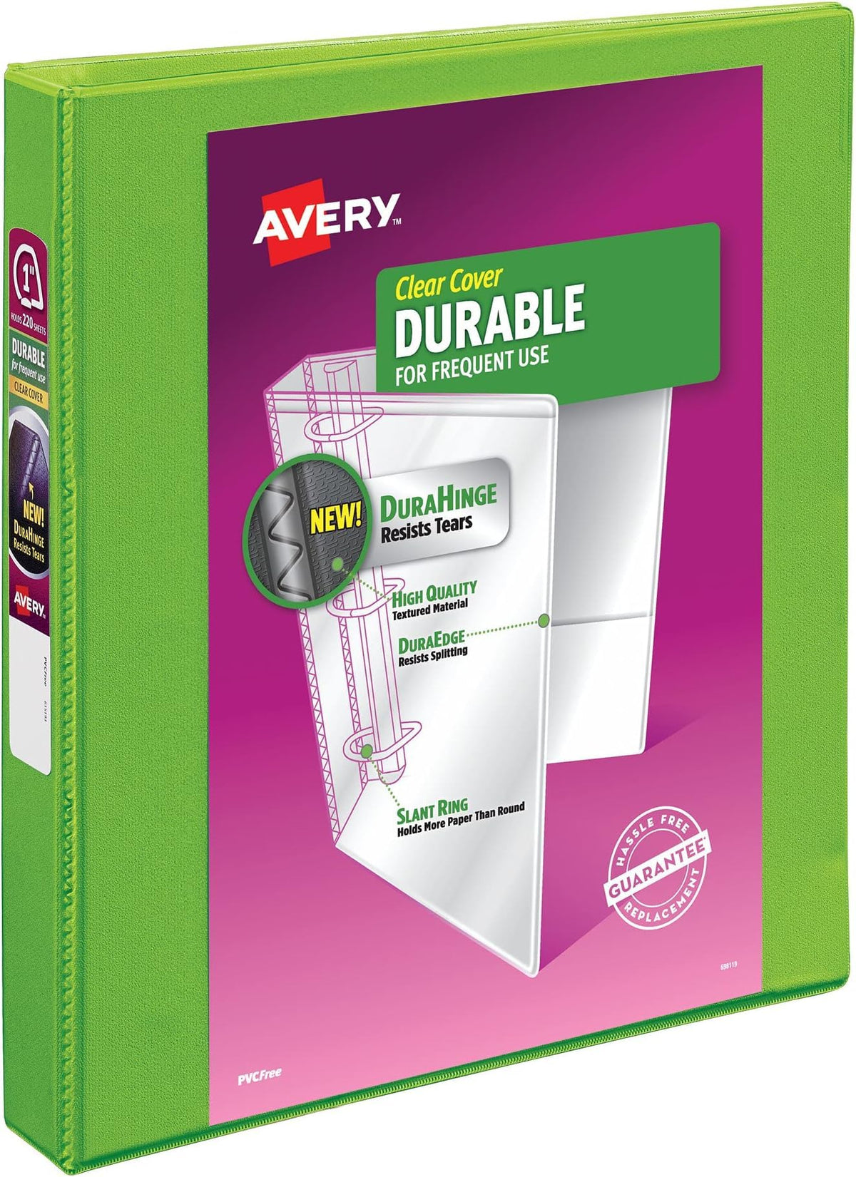 Avery Durable View 3 Ring Binder, 1" Slant Rings, 1 Chartreuse Binder