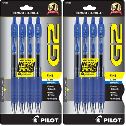 PILOT, G2 Premium Gel Roller Pens, Fine Point 0.7 mm, Blue, Pack of 4