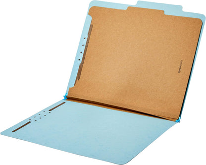 Amazon Basics Classification Folder for Documents and Organization, 1 Divider, 2" Embedded Fasteners, Letter Size, Light Blue, 10 Count
