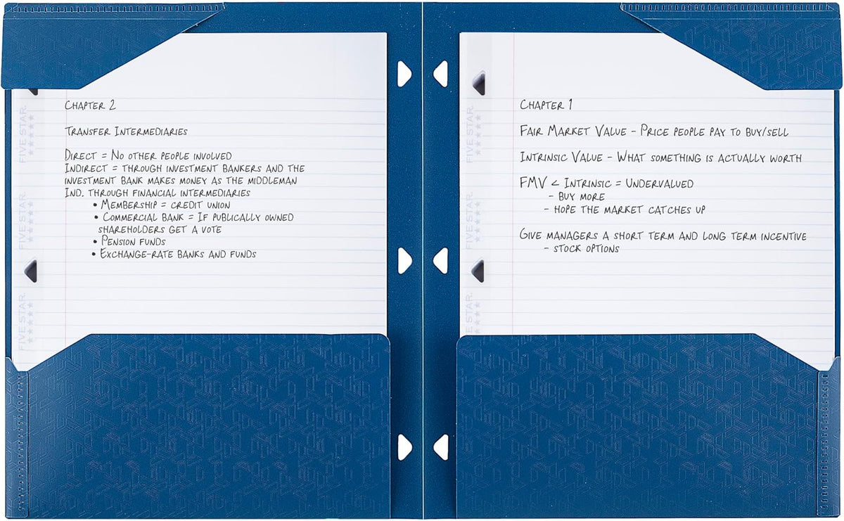 Five Star 2-Pocket Folder, Plastic Folder with Stay-Put Tabs, Fits 3-Ring Binder, Holds 8-1/2" x 11" Paper, Pacific Blue (333420C-ECM)