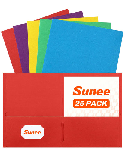 SUNEE Folders with Pockets(25 Pack, Black), 2 Pocket Folders Fit Letter Size Paper, Paper File Folder for School Office Home Bussiness