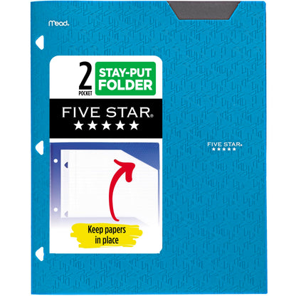 Five Star 2-Pocket Folder, Plastic Folder with Stay-Put Tabs, Fits 3-Ring Binder, Holds 8-1/2" x 11" Paper, Pacific Blue (333420C-ECM)