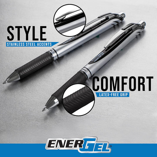 Pentel EnerGel Deluxe RTX Retractable Liquid Gel Pen, Medium Line, Needle Tip, Blue Ink, Box of 12 (BLN77-C), 0.7mm needle