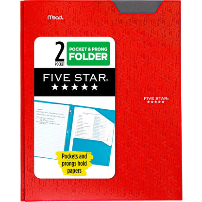 Five Star 2-Pocket Folder, Plastic Folder with Stay-Put Tabs and Prong Fasteners, Holds 8-1/2" x 11" Paper, Black (72113)