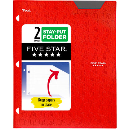 Five Star 2-Pocket Folder, Plastic Folder with Stay-Put Tabs, Fits 3-Ring Binder, Holds 8-1/2" x 11" Paper, Black (333420G-ECM)