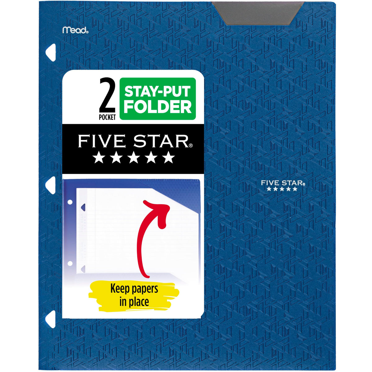 Five Star 2-Pocket Folder, Plastic Folder with Stay-Put Tabs, Fits 3-Ring Binder, Holds 8-1/2" x 11" Paper, Forest Green (333420E-ECM)