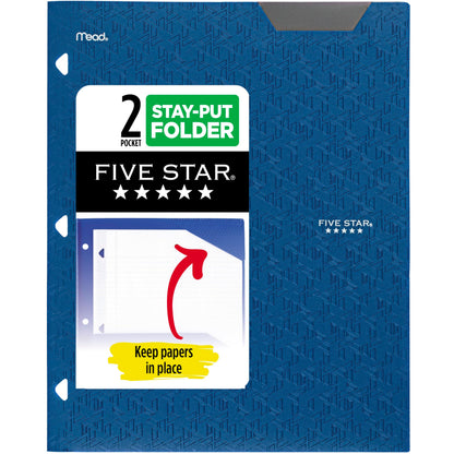 Five Star 2-Pocket Folder, Plastic Folder with Stay-Put Tabs, Fits 3-Ring Binder, Holds 8-1/2" x 11" Paper, Amethyst Purple (333420I-ECM)