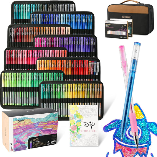 400 Pack Gel Pens for Adult Coloring, 200 Colored Pens With 200 Refills