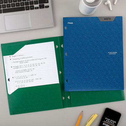 Five Star 2-Pocket Folder, Plastic Folder with Stay-Put Tabs, Fits 3-Ring Binder, Holds 8-1/2" x 11" Paper, Pacific Blue (333420C-ECM)