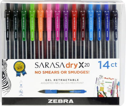 Zebra Pen SARASA X20 Retractable Gel Pen, Black Ink, 0.7mm, 12-Pack
